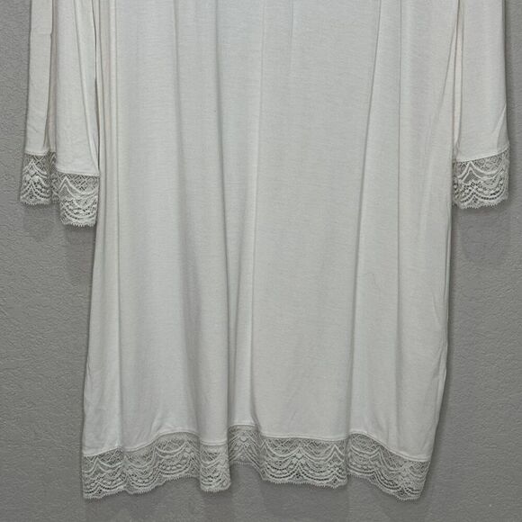 Eberjey Nightgown Womens Small Ivory Lace Trim V Neck 3/4 Sleeve Sleep Shirt - Picture 7 of 8